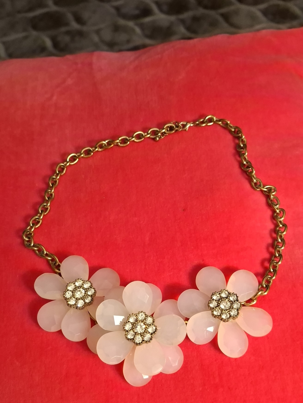 Gold Chain Pink Trible Floral Statement Necklace